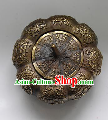 Traditional Chinese Miao Nationality Crafts Decoration Accessory Bronze Pumpkin, Hmong Handmade Miao Silver Longevity Pumpkin Ornaments, Miao Ethnic Minority Exorcise Evil Pumpkin Ornaments