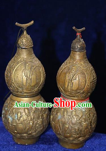 Traditional Chinese Miao Nationality Crafts Decoration Accessory Bronze Cucurbit, Hmong Handmade Chinese Fengshui Gourd Ornaments, Miao Ethnic Minority Exorcise Evil Calabash