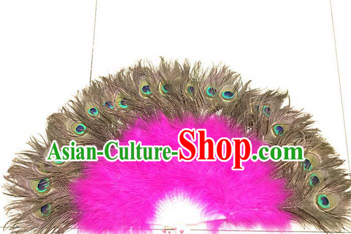 Traditional Handmade Chinese Classical Peacock Feather Fans, China Folk Dance Fan Dance Stage Performance Fan for Women