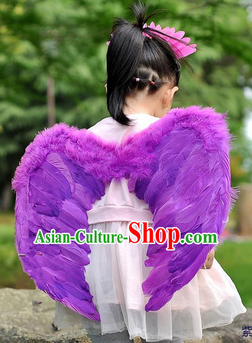 Chinese Children Kindergarten Stage Performance Prop Angel Purple Feather Butterfly Wings for Kids