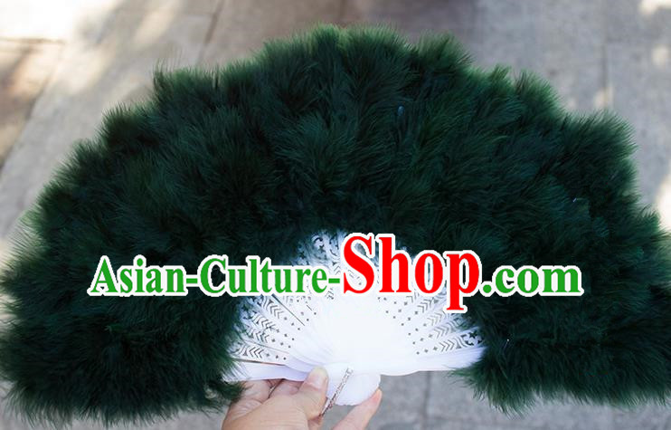 Traditional Handmade Chinese Classical Feather Fans, China Folk Dance Fan Dance Stage Performance Black Fan for Women