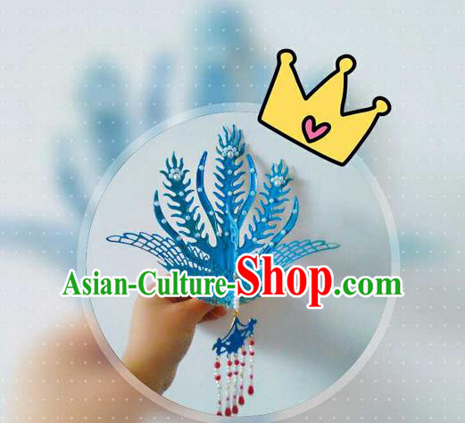 Traditional Handmade Chinese Ancient Classical Hair Accessories Bride Wedding Barrettes Phoenix Coronet Blueing Hair Sticks Hair Jewellery, Hair Fascinators Hairpins for Women