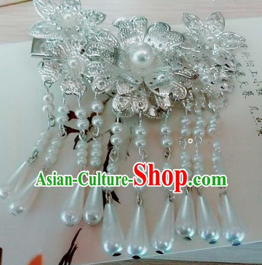 Traditional Handmade Chinese Ancient Classical Hair Accessories, Han Dynasty Barrettes Pearl Hairpin, Hanfu Hair Sticks Tassel Hair Jewellery, Hair Fascinators Hairpins for Women