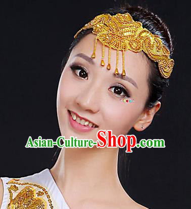 Traditional Handmade Chinese Yangge Fan Dancing Classical Hair Accessories, Folk Dance Yangko Peacock Dance Tassel Headwear For Women