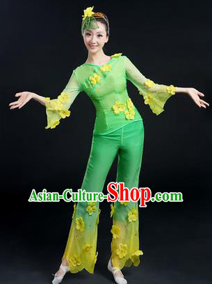 Traditional Chinese Yangge Fan Dancing Costume, Folk Dance Yangko Costume Drum Dance Jasmine Flower Clothing for Women