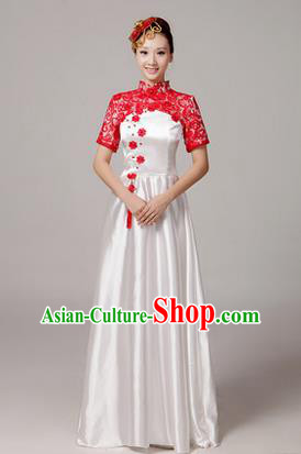 Traditional Chinese Modern Dancing Costume, Women Opening Classic Chorus Singing Group Dance Hollow Out Costume, Modern Dance Long Dress for Women