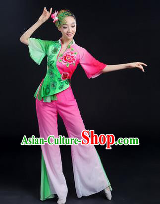 Traditional Chinese Yangge Fan Dancing Costume, Folk Dance Yangko Dress, Classic Dance Drum Dance Peony Clothing for Women