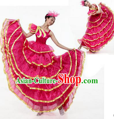Traditional Chinese Modern Dancing Costume, Women Opening Classic Chorus Singing Group Dance Costume, Modern Dance Big Swing Pink Dress for Women