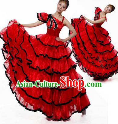 Traditional Chinese Modern Dancing Costume, Women Opening Classic Chorus Singing Group Dance Costume, Modern Dance Big Swing Red Dress for Women