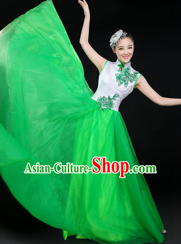 Traditional Chinese Modern Dancing Costume, Women Opening Classic Chorus Singing Group Dance Costume, Modern Dance Big Swing Mandarin Collar Dress for Women