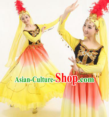 Traditional Chinese Uyghur nationality Dancing Costume, Folk Dance Ethnic Paillette Costume, Chinese Minority Nationality Uigurian Dance Costume for Women