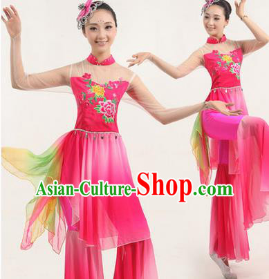 Traditional Chinese Yangge Fan Dancing Costume, Classic Dance Folk Dance Yangko Costume Drum Dance Pink Clothing for Women