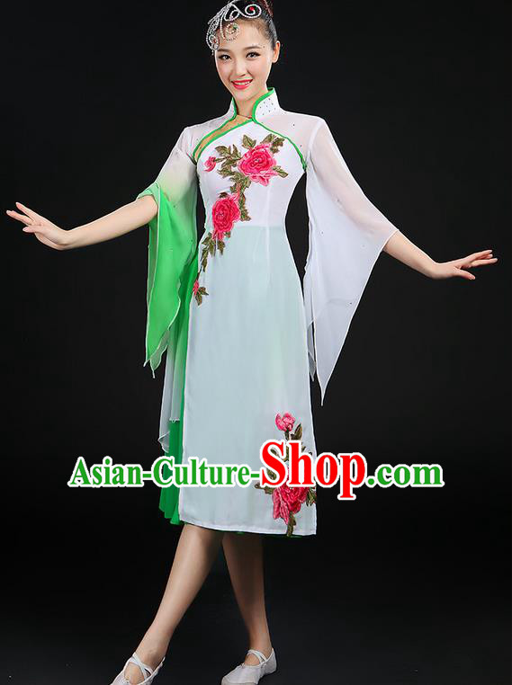 Traditional Chinese Yangge Fan Dancing Costume, Folk Dance Yangko Stand Collar Uniforms, Classic Dance Dress Drum Dance Peony Clothing for Women