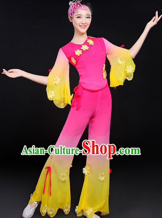 Traditional Chinese Yangge Fan Dancing Costume, Folk Dance Yangko Uniforms, Classic Dance Elegant Jasmine Flower Dress Drum Dance Clothing for Women