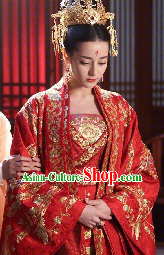 Traditional Ancient Chinese Imperial Consort Wedding Costume, Elegant Hanfu Fairy Red Dress Chinese Tang Dynasty Bride Imperial Concubine Tailing Embroidered Clothing for Women