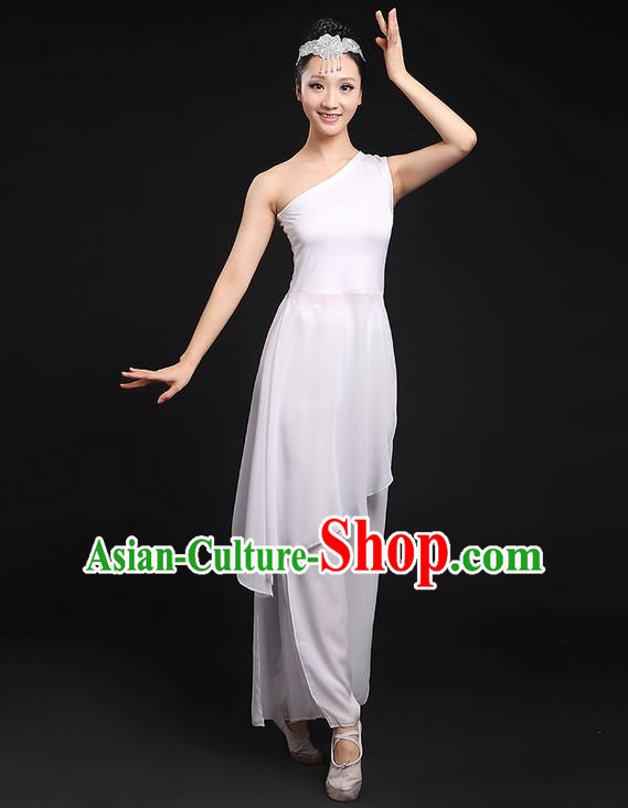 Traditional Chinese Yangge Fan Dancing Costume, Folk Dance Yangko Uniforms, Classic Umbrella Dance Elegant Dress Drum Dance White Clothing for Women