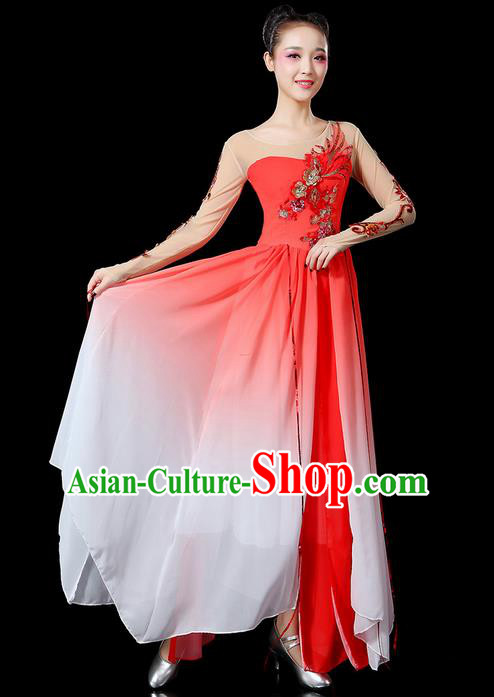 Traditional Chinese Yangge Fan Dancing Costume, Folk Dance Yangko Uniforms, Classic Umbrella Dance Elegant Dress Drum Dance Sequins Phoenix Pink Clothing for Women