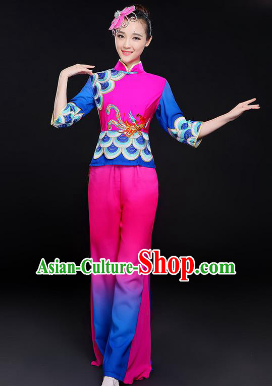 Traditional Chinese Yangge Fan Dancing Costume, Folk Dance Yangko Uniforms, Classic Dance Elegant Dress Drum Dance Clothing for Women