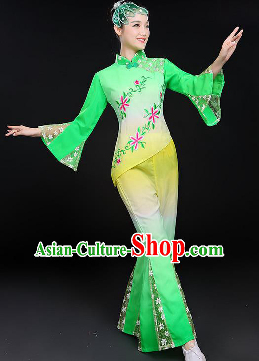 Traditional Chinese Yangge Fan Dancing Costume, Folk Dance Yangko Mandarin Sleeve Uniforms, Classic Umbrella Dance Elegant Lace Dress Drum Dance Clothing for Women