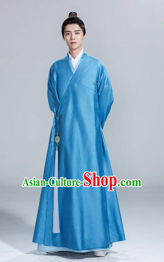 Traditional Ancient Chinese Nobility Childe Costume, Elegant Hanfu Male Lordling Dress, Cosplay China  Swordsman Blue Clothing for Men