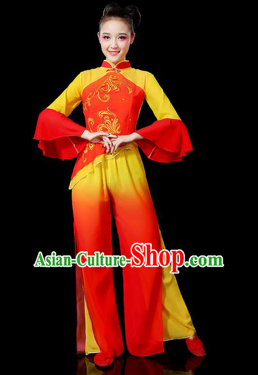 Traditional Chinese Yangge Fan Dancing Costume, Folk Dance Yangko Flowers Mandarin Sleeve Embroidered Peony Uniforms, Classic Umbrella Dance Elegant Dress Drum Dance Clothing for Women