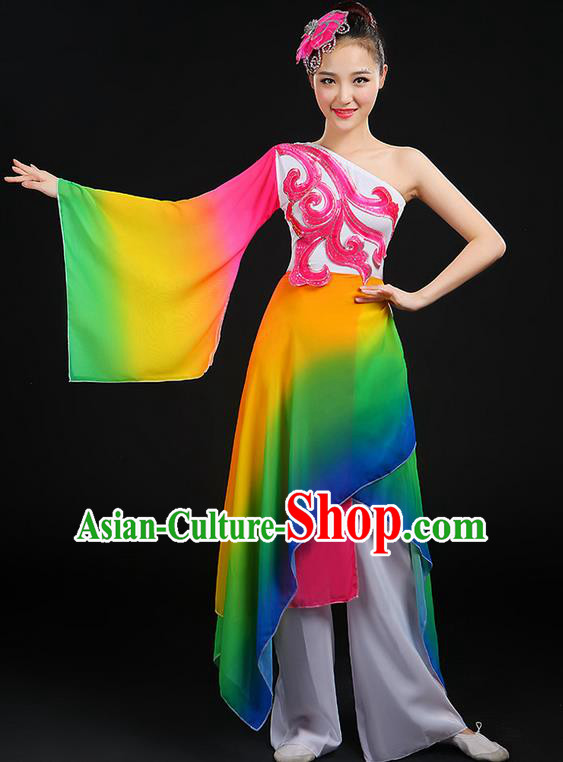 Traditional Chinese Yangge Fan Dancing Costume, Folk Dance Yangko Wide Sleeve Uniforms, Classic Umbrella Dance Elegant Dress Drum Dance Clothing for Women