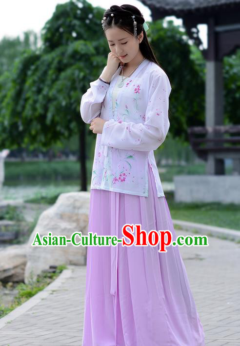 Traditional Ancient Chinese Young Lady Costume Embroidered Blouse Boob Tube Top and Pink Slip Skirt Complete Set , Elegant Hanfu Suits Clothing Chinese Song Dynasty Imperial Princess Dress Clothing for Women