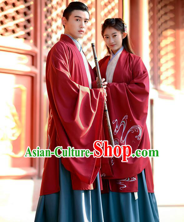 Traditional Chinese Ancient Han Dynasty Embroidered Wide Sleeve Cardigan Clothing for Women and Men