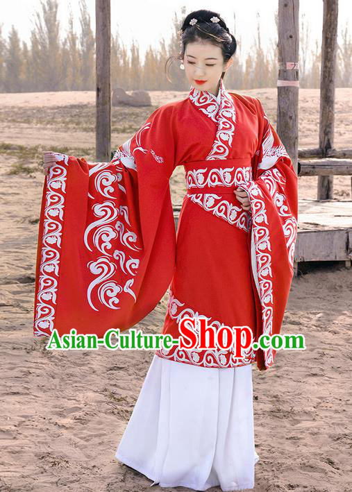 Traditional Ancient Chinese Young Lady Costume Embroidered Song Fringing and Corset Belt, Elegant Hanfu Curving-Front Unlined Garment Dress ChineseHan Dynasty Imperial Princess Dress Clothing for Women