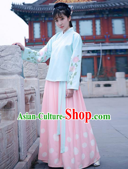 Traditional Ancient Chinese Young Lady Elegant Costume Wide Sleeve Cardigan Slant Opening Blouse and Slip Skirt Complete Set, Elegant Hanfu Clothing Chinese Ming Dynasty Imperial Princess Clothing for Women