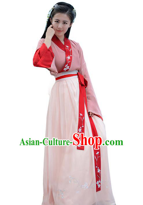 Traditional Ancient Chinese Young Lady Elegant Costume Embroidered Slant Opening Blouse and Slip Skirt Complete Set, Elegant Hanfu Clothing Chinese Song Dynasty Imperial Princess Clothing for Women