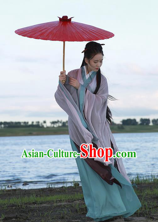 Traditional Ancient Chinese Elegant Costume Wide Sleeve Cardigan Slant Opening Blouse and Slip Skirt Complete Set, Elegant Hanfu Clothing Chinese Jin Dynasty Imperial Princess Clothing for Women