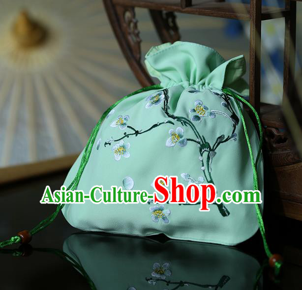Traditional Ancient Chinese Young Lady Elegant Embroidered Wintersweet Green Handbags Cloth Bags for Women