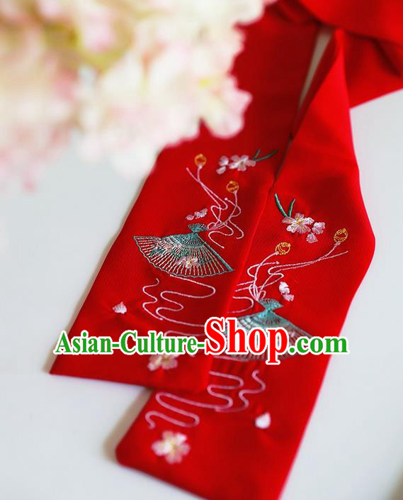 Traditional Ancient Chinese Young Lady Elegant Embroidered Red Snood Hairlace Bandeau for Women
