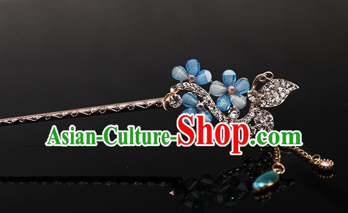 Traditional Handmade Chinese Ancient Classical Hair Accessories Bride Wedding Barrettes, Blue Hair Sticks Hair Jewellery, Hair Fascinators Hairpins for Women