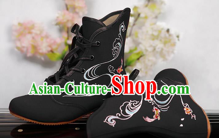 Traditional Chinese Ancient Shoes, China Handmade Embroidered Black Shoes, Princess Boots for Women