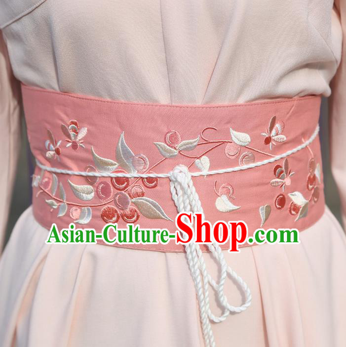 Traditional Ancient Chinese Young Lady Elegant Embroidered Pink Belt for Women