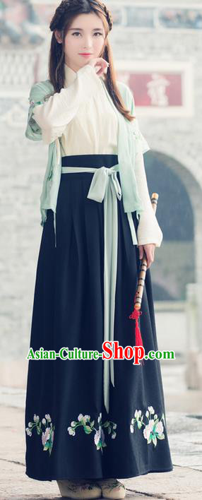 Traditional Ancient Chinese Costume, Elegant Hanfu Clothing Embroidered Green Half-Sleeves, China Han Dynasty Princess Elegant Clothing for Women