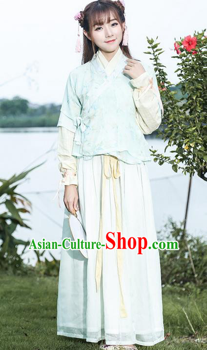 Traditional Ancient Chinese Young Lady Costume Embroidered Blouse and Slip Skirt Complete Set, Elegant Hanfu Suits Clothing Chinese Ming Dynasty Imperial Princess Dress Clothing for Women