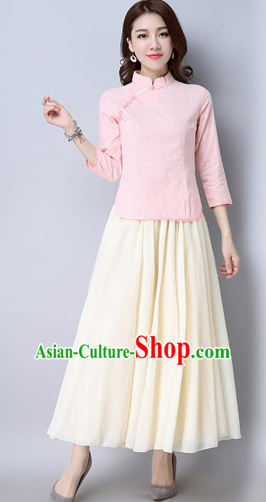 Traditional Chinese National Costume, Elegant Hanfu Pink Slant Opening Blouse, China Tang Suit Retro Plated Buttons Chirpaur Blouse Cheong-sam Upper Outer Garment Qipao Shirts Clothing for Women