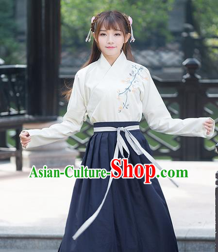 Traditional Ancient Chinese Young Lady Costume Embroidered Slant Opening Blouse, Elegant Hanfu Suits Clothing Chinese Ming Dynasty Imperial Princess Dress Clothing for Women