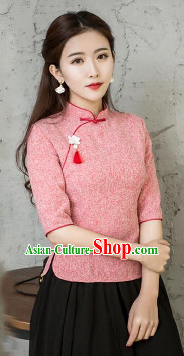 Traditional Chinese National Costume, Elegant Hanfu Embroidery Slant Opening Red Blouses, China Tang Suit Republic of China Plated Buttons Chirpaur Blouse Cheong-sam Upper Outer Garment Qipao Shirts Clothing for Women