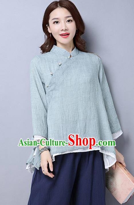 Traditional Chinese National Costume, Elegant Hanfu Linen Slant Opening Grey T-Shirt, China Tang Suit Republic of China Chirpaur Blouse Cheong-sam Upper Outer Garment Qipao Shirts Clothing for Women