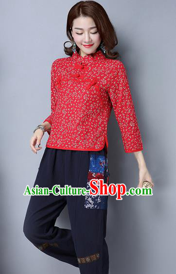 Traditional Chinese National Costume, Elegant Hanfu Embroidery Flowers Slant Opening Red Shirt, China Tang Suit Plated Buttons Chirpaur Blouse Cheong-sam Upper Outer Garment Qipao Shirts Clothing for Women