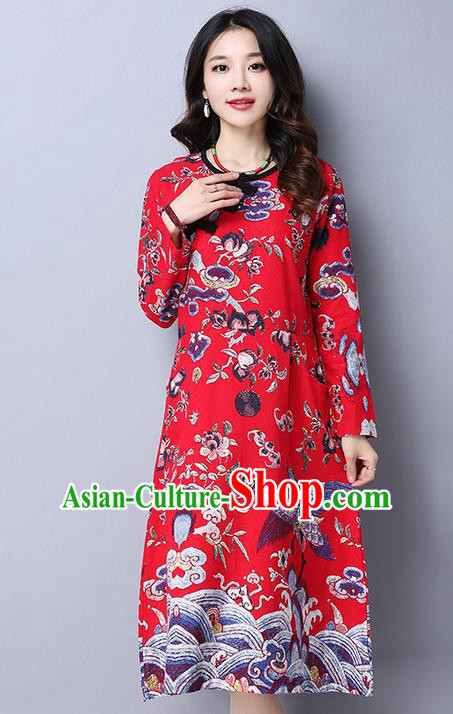 Traditional Chinese National Costume, Elegant Hanfu Plated Buttons Long Red Dress, China Tang Suit Cheongsam Upper Outer Garment Elegant Dress Clothing for Women