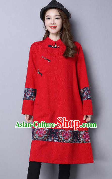 Traditional Ancient Chinese National Costume, Elegant Hanfu Mandarin Qipao Linen Red Dress, China Tang Suit Chirpaur Republic of China Cheongsam Upper Outer Garment Elegant Dress Clothing for Women
