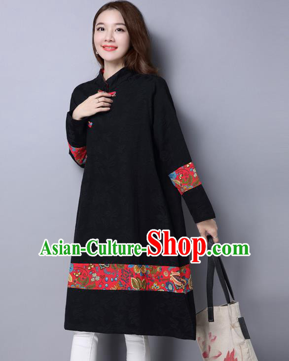 Traditional Ancient Chinese National Costume, Elegant Hanfu Mandarin Qipao Linen Black Dress, China Tang Suit Chirpaur Republic of China Cheongsam Upper Outer Garment Elegant Dress Clothing for Women