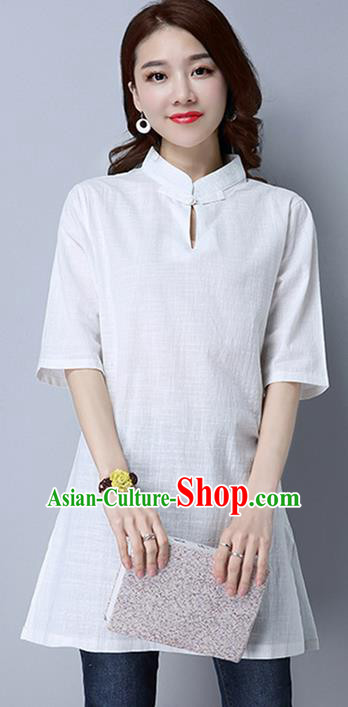 Traditional Ancient Chinese National Costume, Elegant Hanfu Mandarin Qipao Short Cheongsam White Dress, China Tang Suit Upper Outer Garment Elegant Dress Clothing for Women