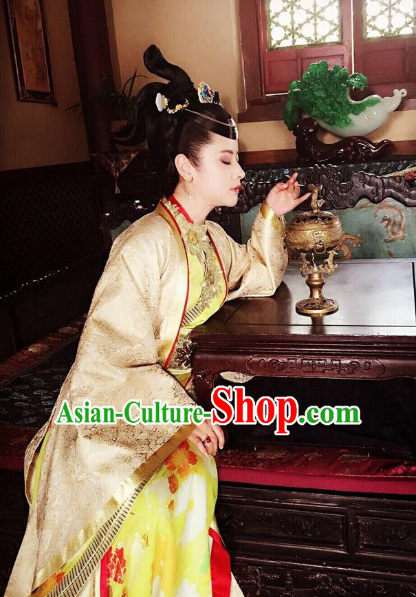 Traditional Ancient Chinese Imperial Consort Costume, Elegant Hanfu Clothing Chinese Ming Dynasty Imperial Empress Tailing Embroidered Clothing, Cosplay Chinese Television Drama Flying Daggers Queen Hanfu Clothing for Women