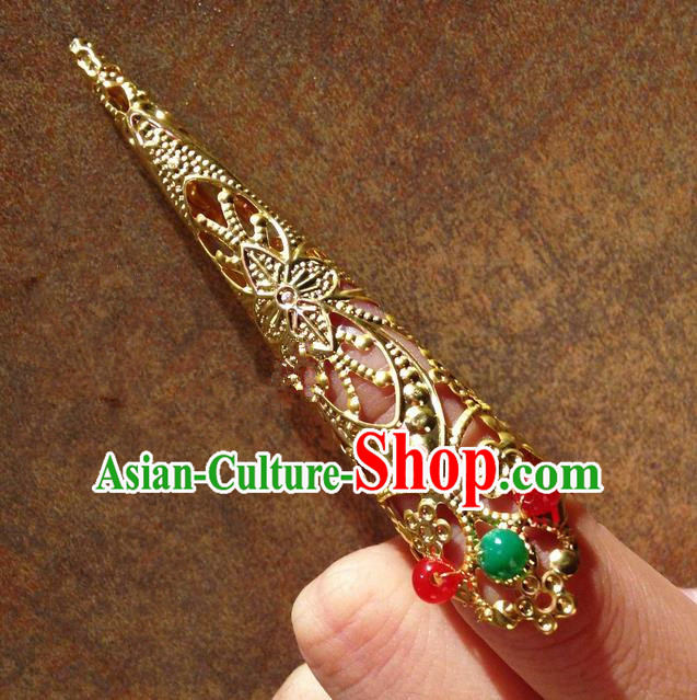 Traditional Ancient Chinese Imperial Consort Jewellery Accessories, Chinese Qing Dynasty Manchu Palace Lady Pierced Long Nail Wrap, Chinese Mandarin Imperial Concubine Finger Nails Decoration Accessories for Women